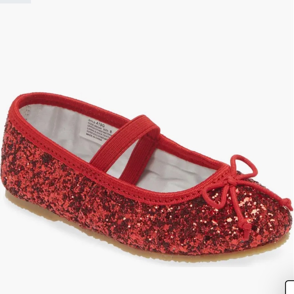 L'Amour Victoria Flat Red Glitter Dress Shoes for Girls, size 2